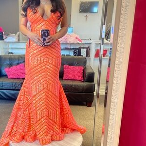 Orange prom/ball gown. Size 4 (Small, can fit a tall or slim medium)